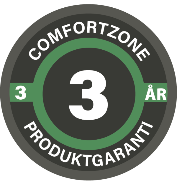 Symbol med texten Comfortzone 3 år produktgaranti.